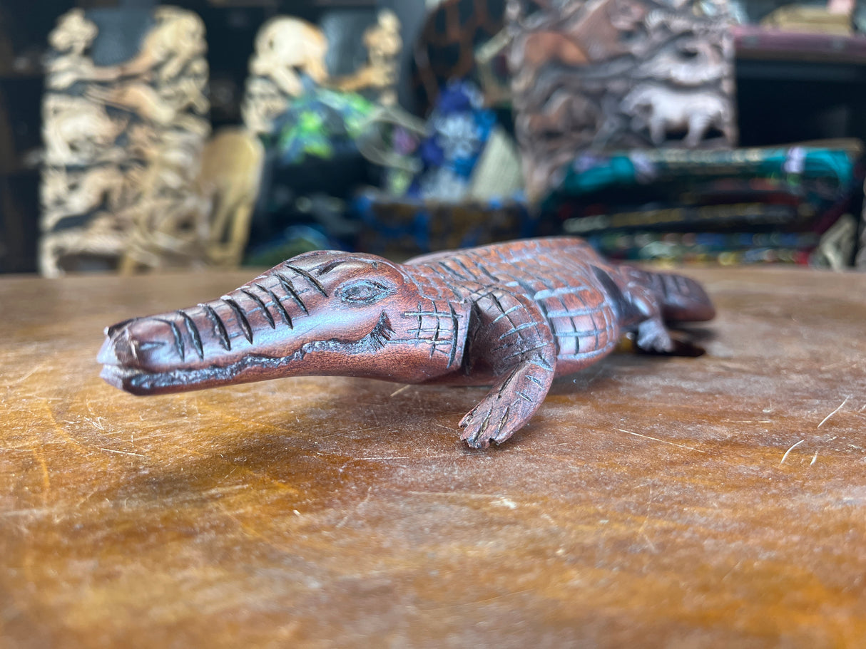Handmade Reddish Wood Crocodile Malawi
