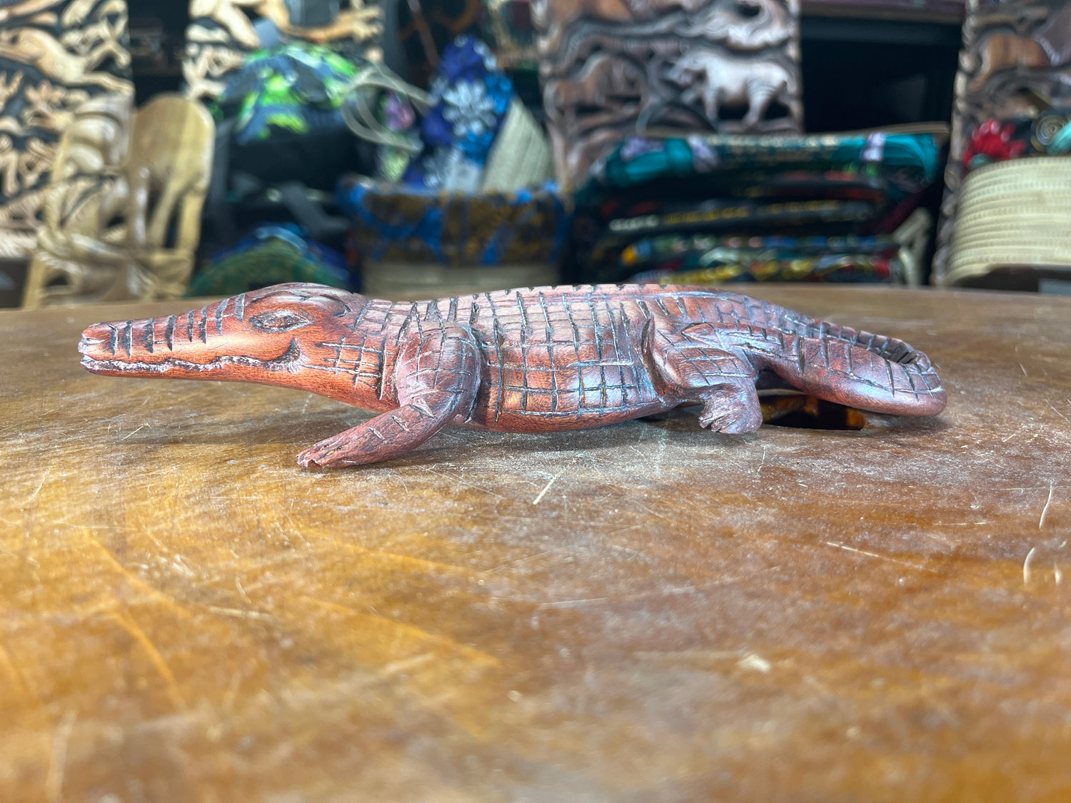 Handmade Reddish Wood Crocodile Malawi