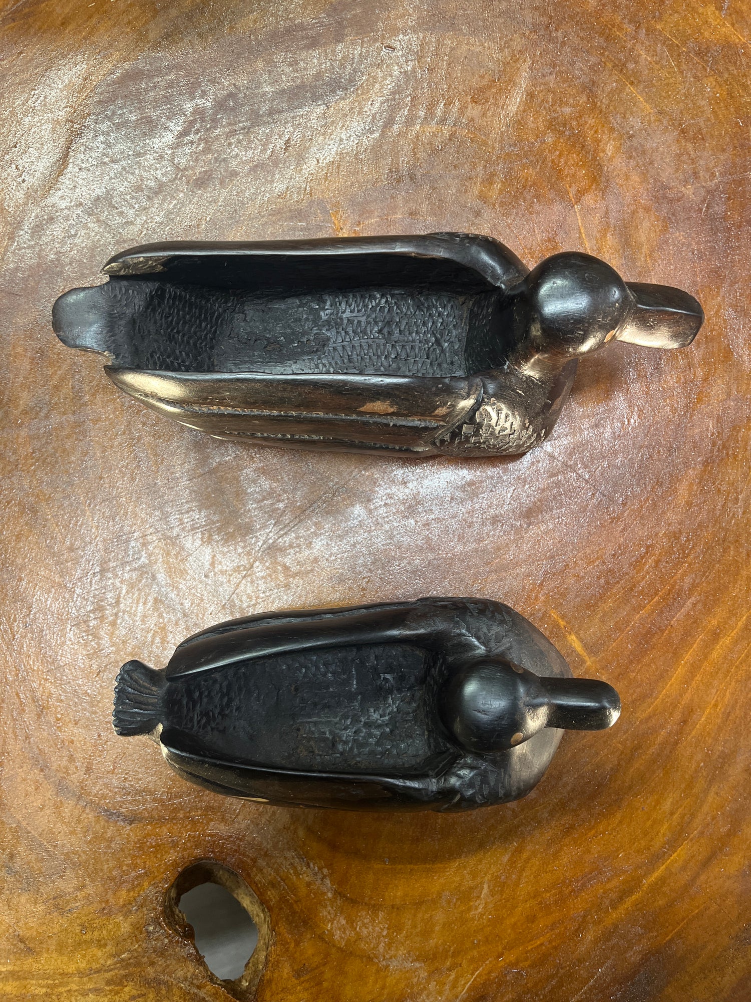 Handmade Ebony Pair of Ducks Decorative and Useful Storage Ornament