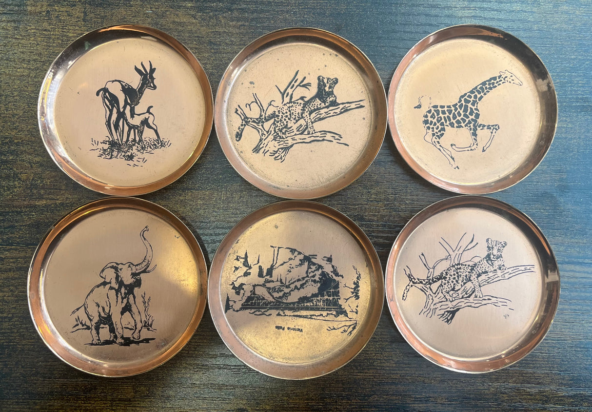 Exquisite vintage copperware set - 2 Ashtrays and 6 Coasters - Royal Sable 1960's