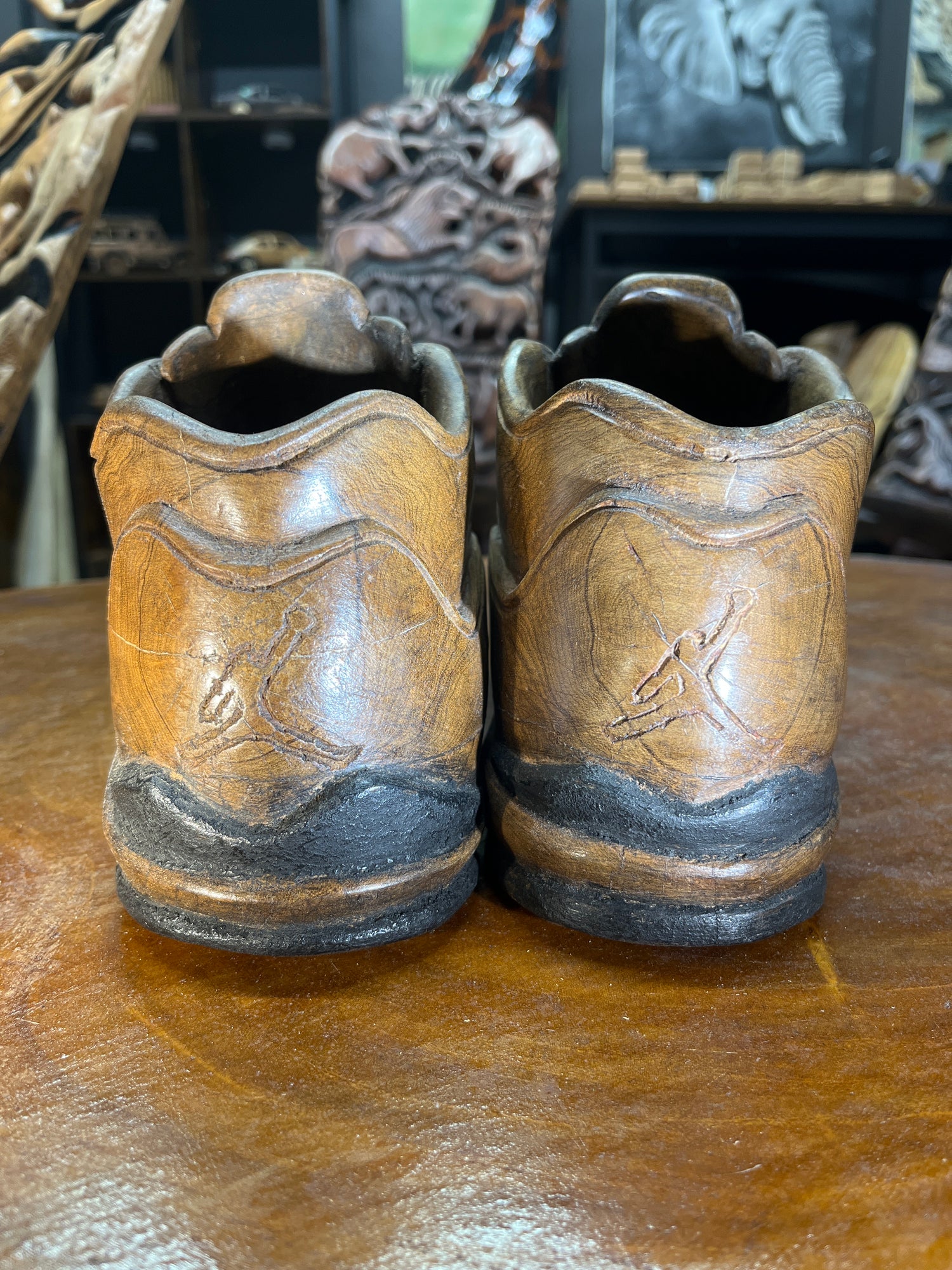 Pair of Jordan 5 V1.2 Hand Carved Mahogany Display Piece
