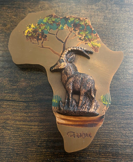 Vintage 3d copper plaque By Gastone - Side Facing Gazelle Under Tree - Africa Outline
