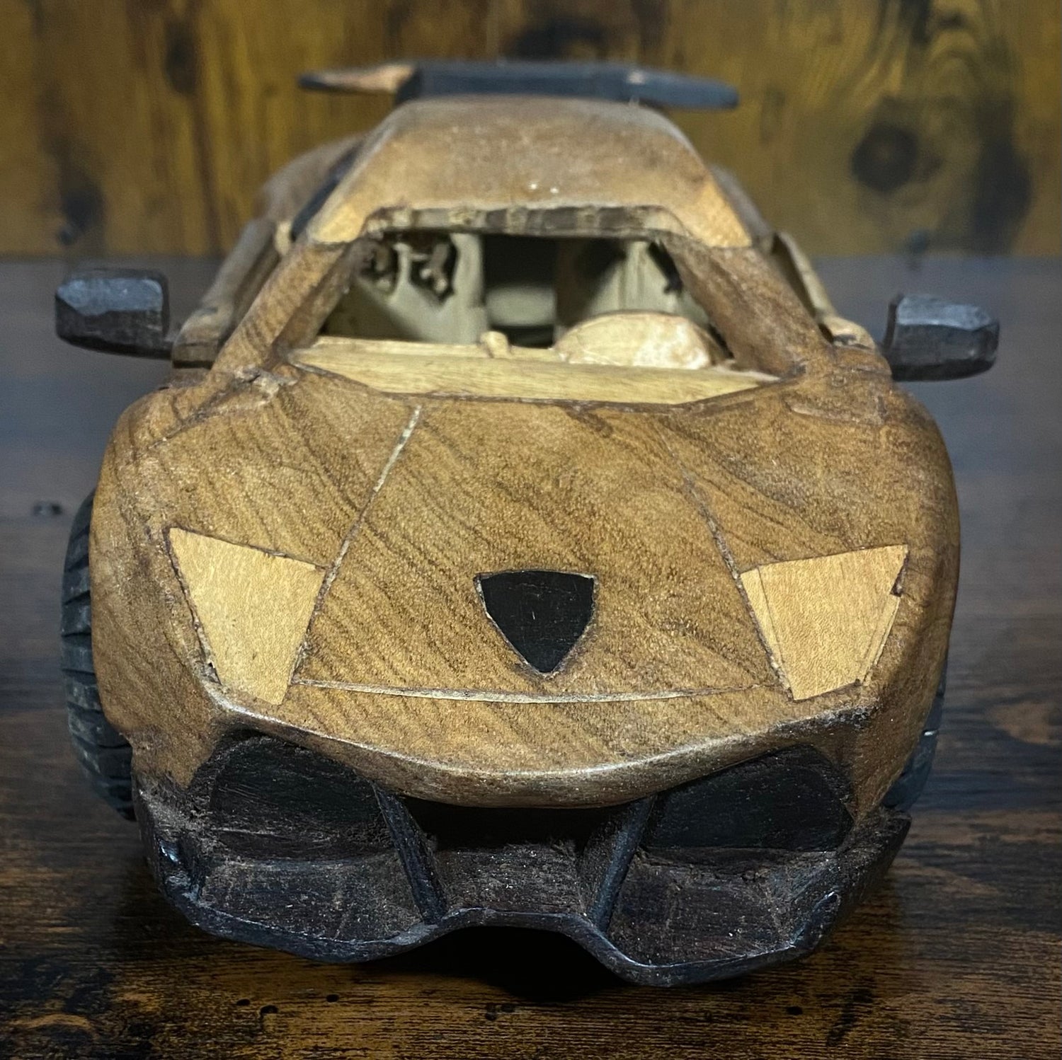 Hand Carved Mahogany Lamborghini Display Piece