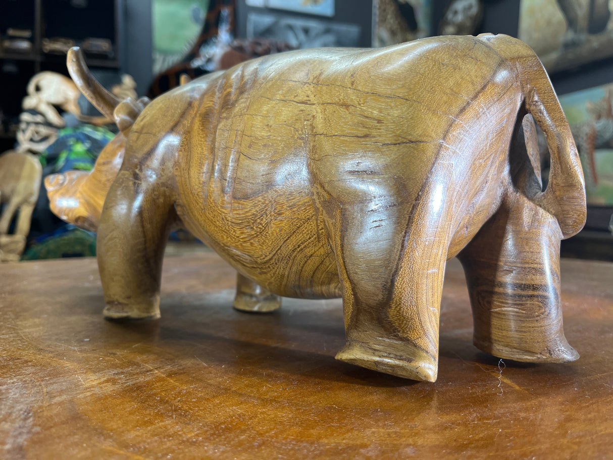 Hand Carved Wooden Beautifully Grained Heifer Cow With Horns