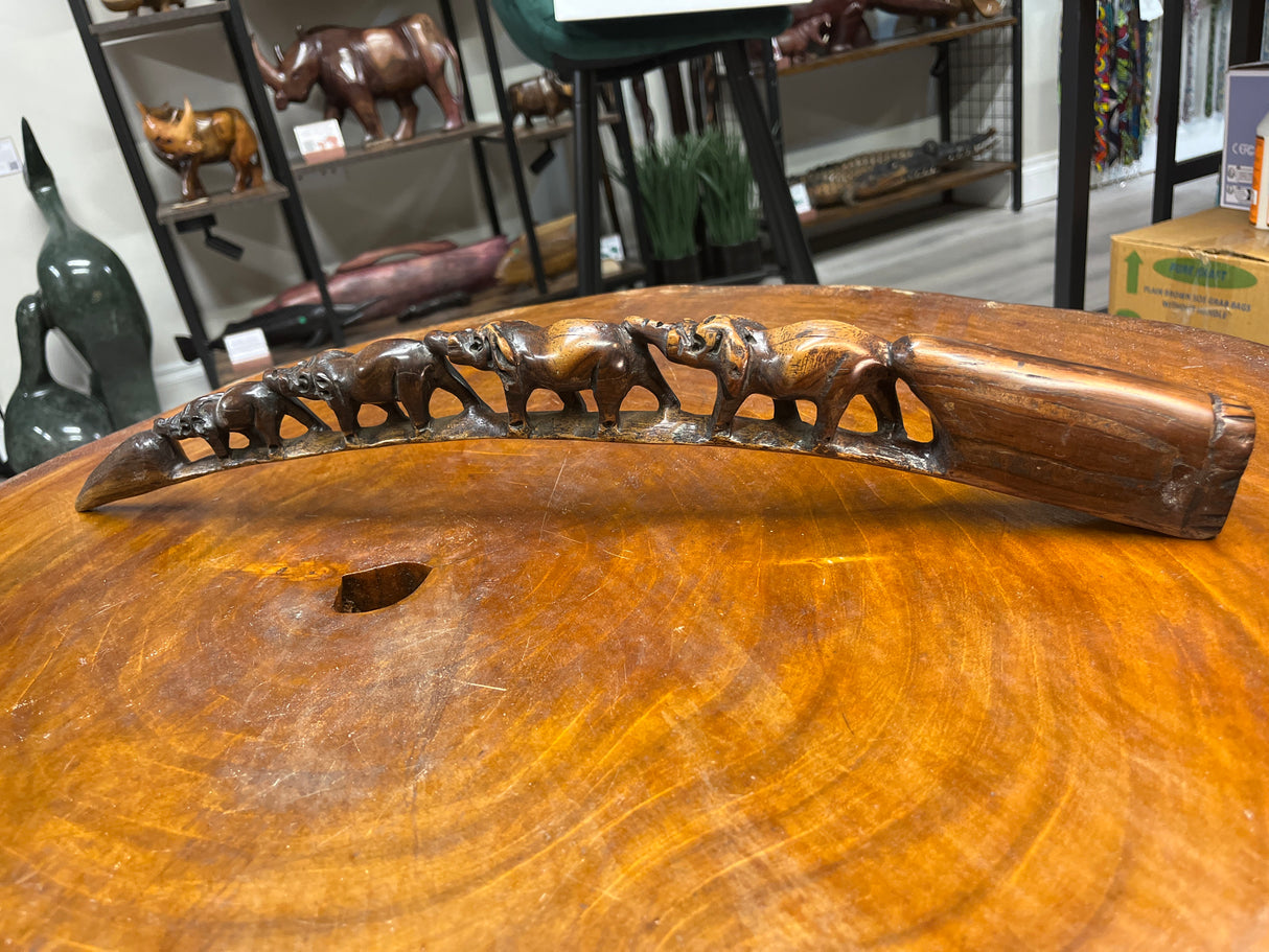 Hand Carved Stunning Intricate Elephant Family on a Tusk