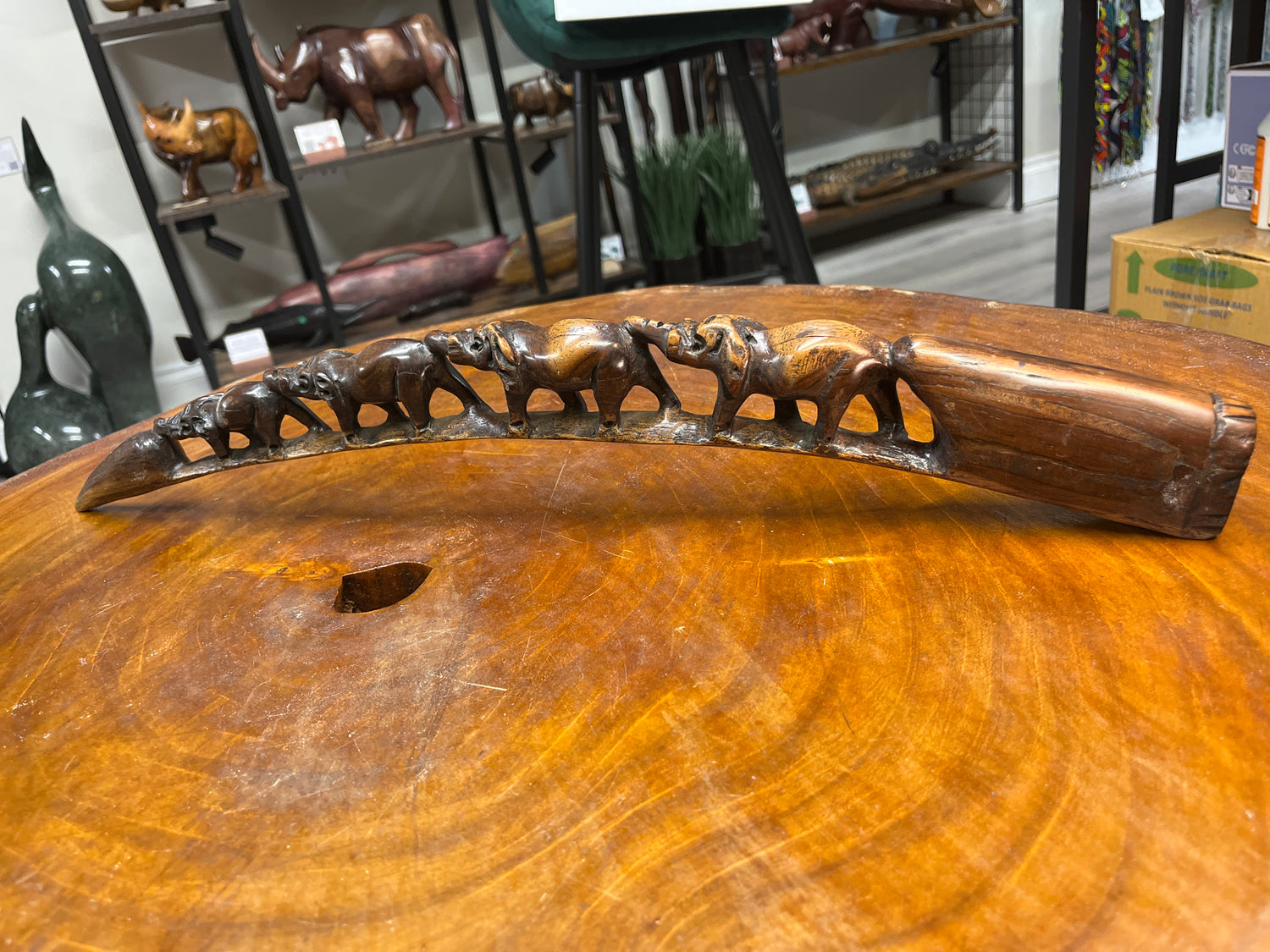 Hand Carved Stunning Intricate Elephant Family on a Tusk