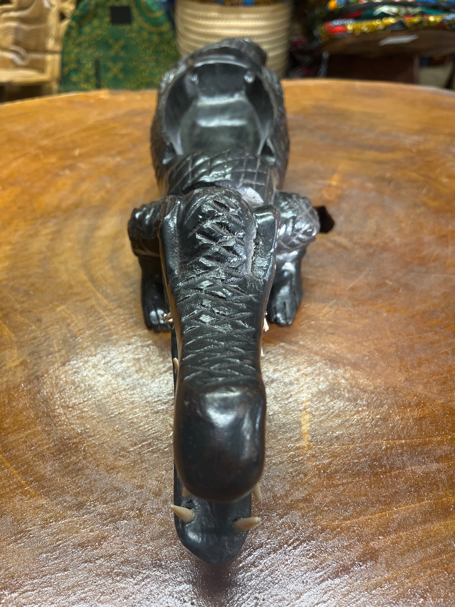 Hand Carved Stunning Ebony Crocodile With Coin / Jewellery Dish