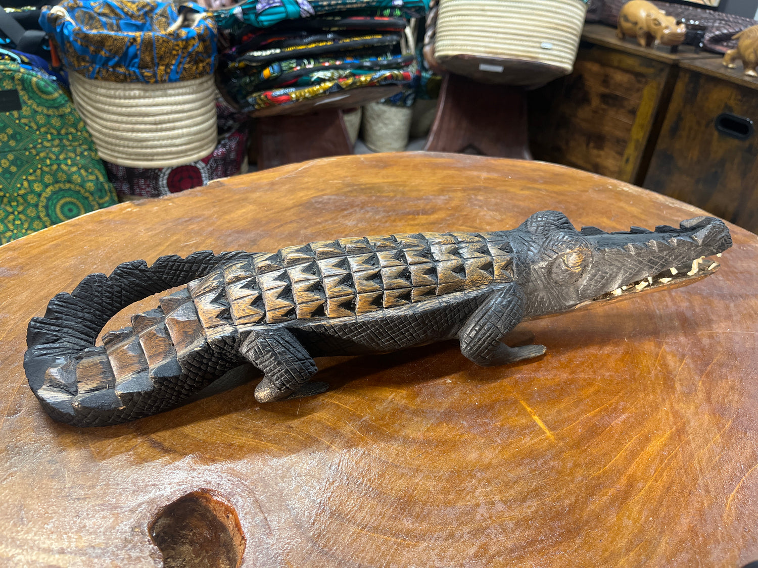 Hand Carved Intricate Wooden Crocodile Malawi