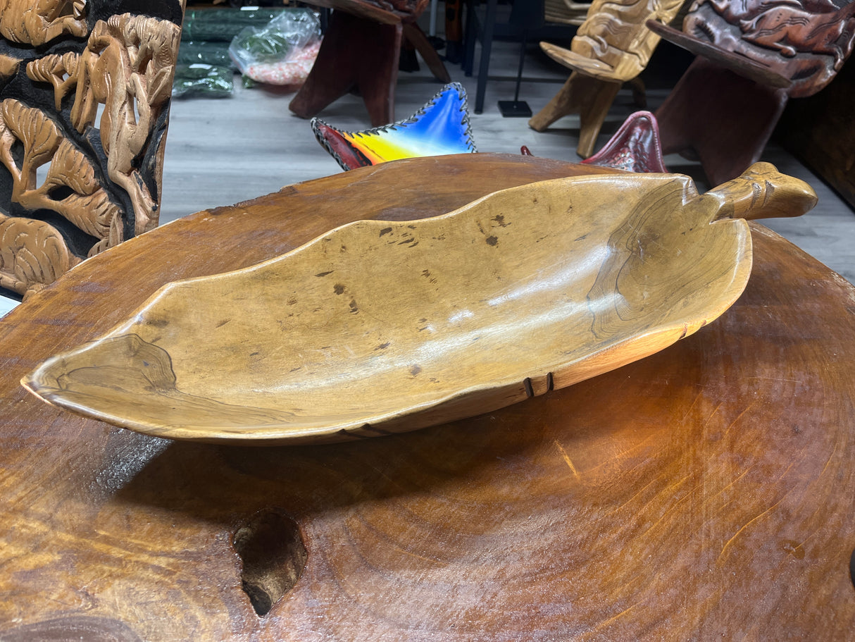 Large Handmade Wooden Leaf Salad and service Dish