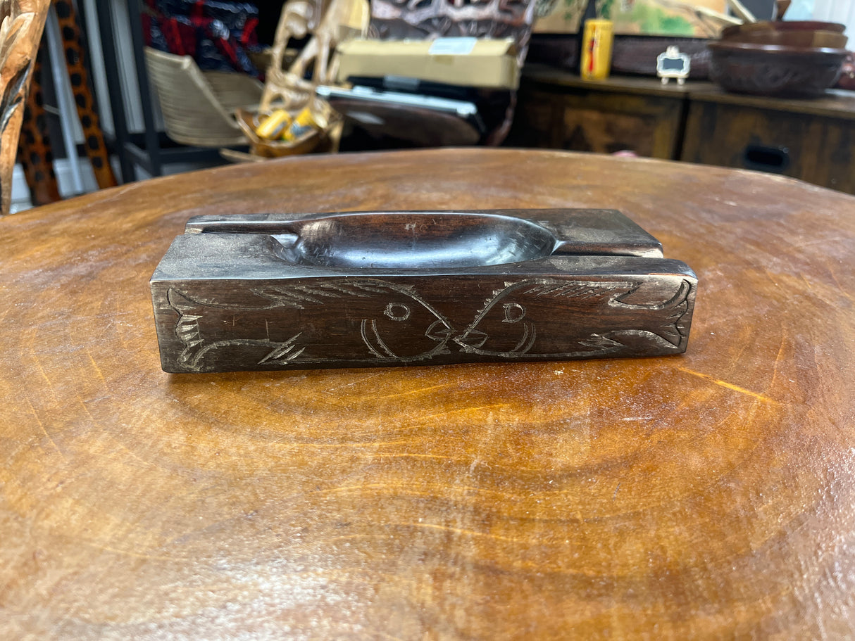 Ebony Handmade Fish Design Wooden Ashtray