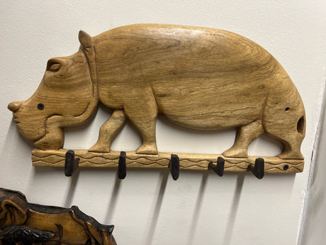 Wooden Handmade Hippo Keyholder