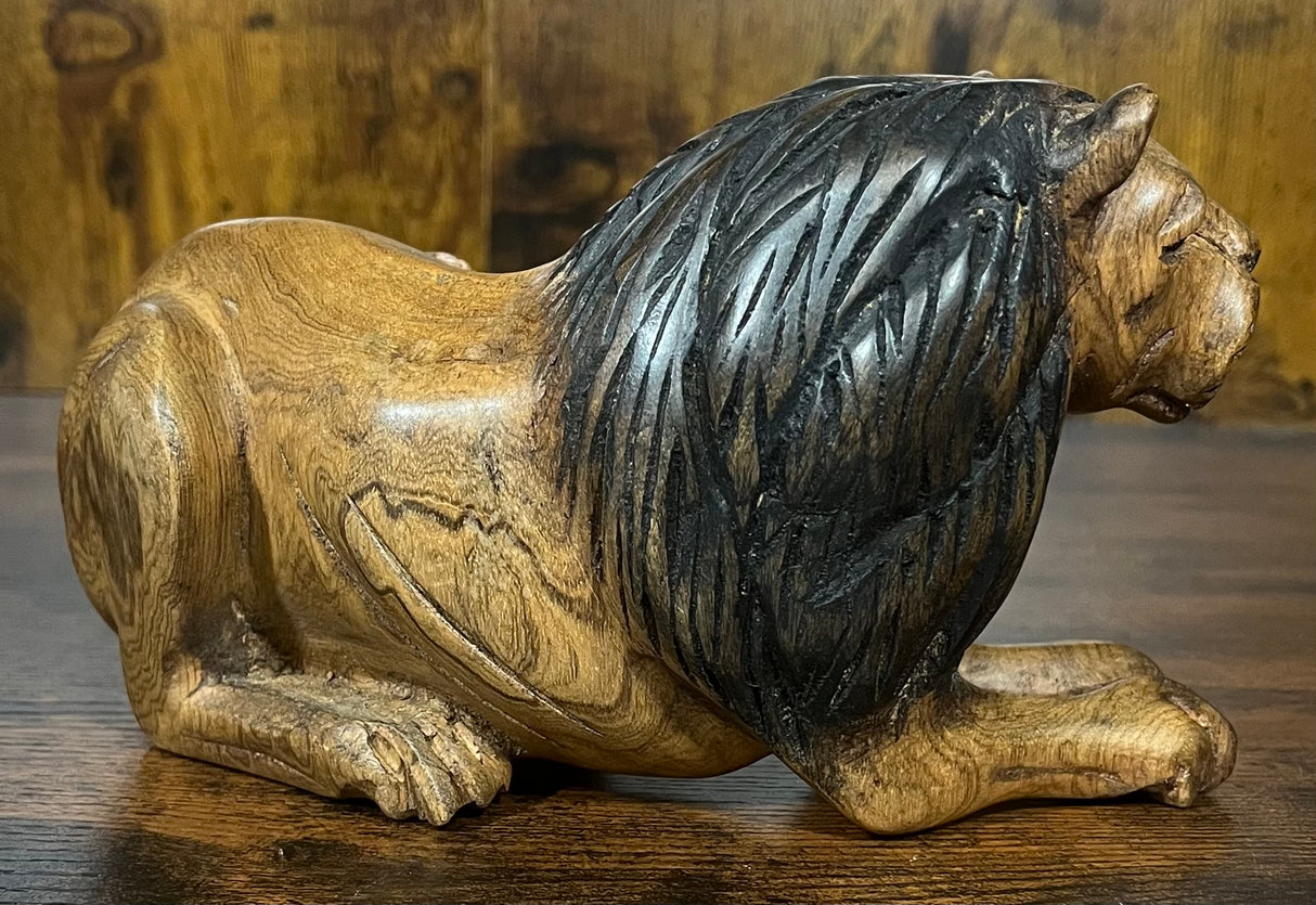 Ebony and Mahogany Resting Lion