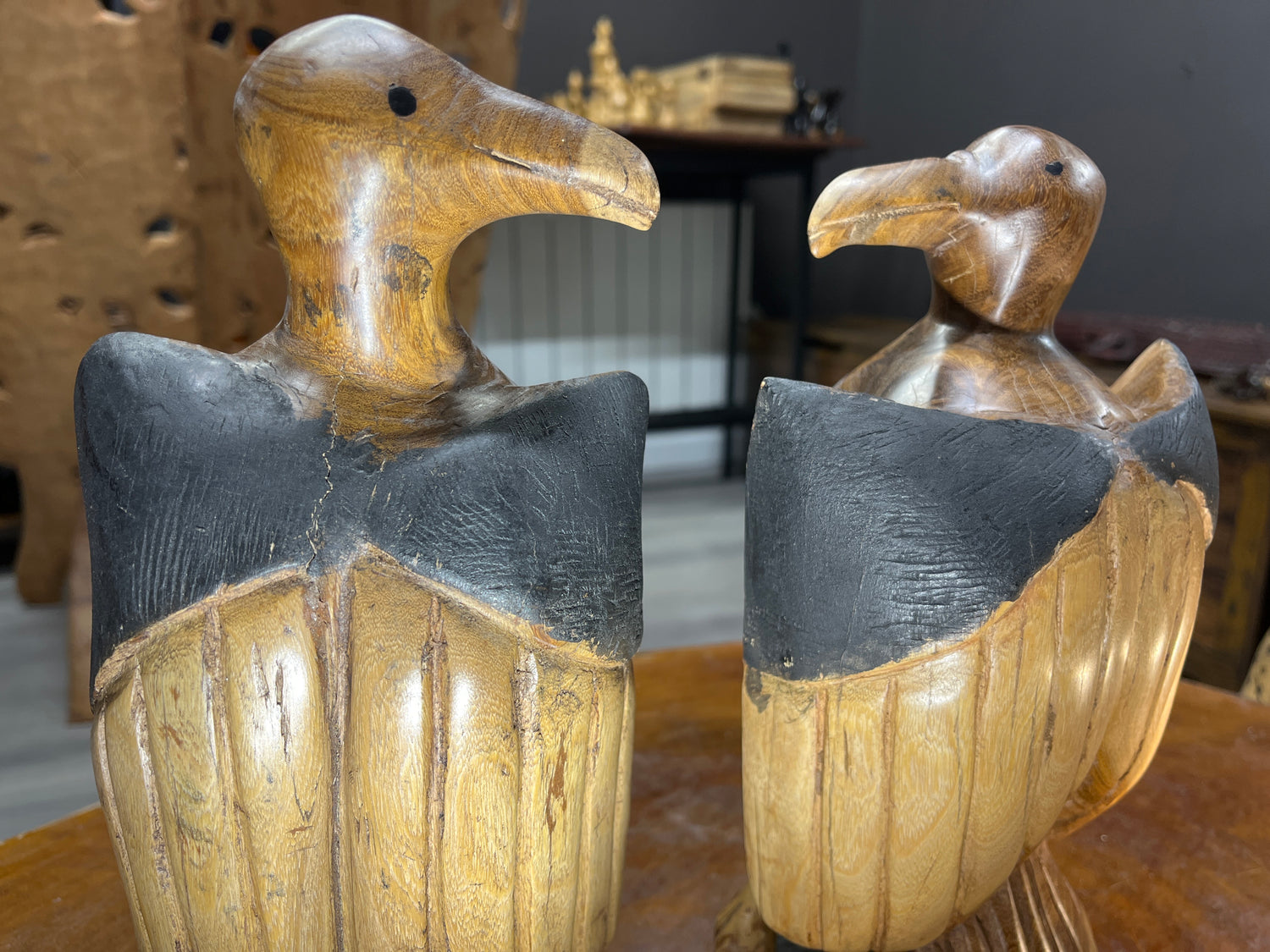 Pair of Handmade Wooden Eagles
