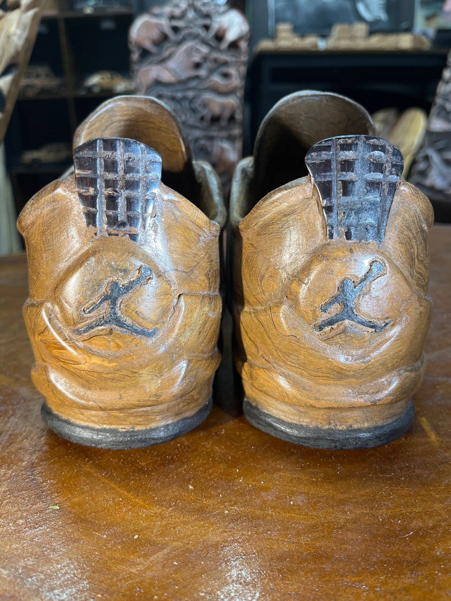 Pair of Jordan 4 V1.1 Hand Carved Mahogany Display Piece