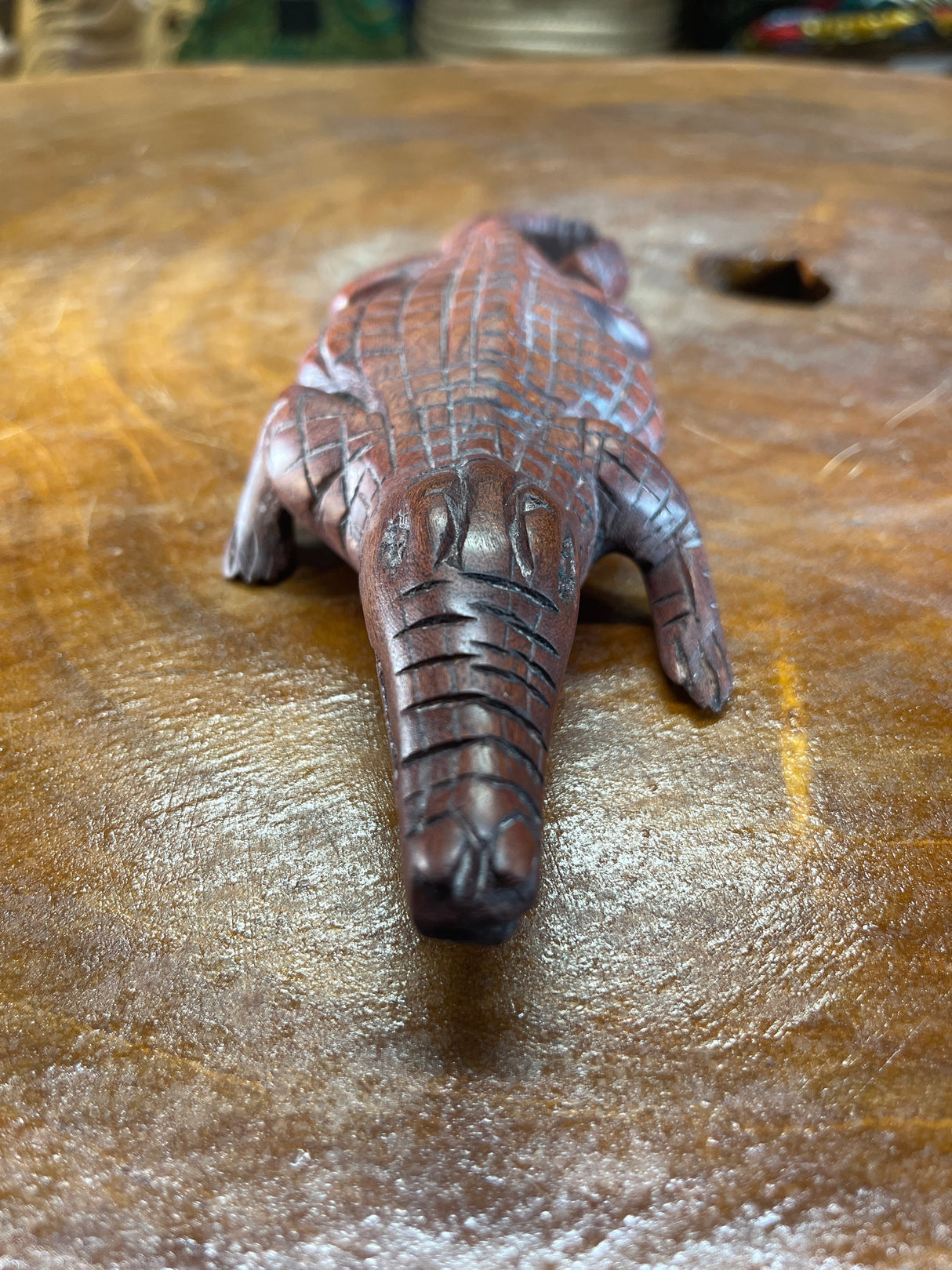 Handmade Reddish Wood Crocodile Malawi