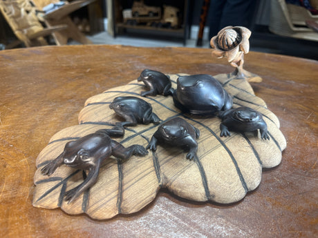 Beautiful Frog family on Lilly Hand Carved Malawi