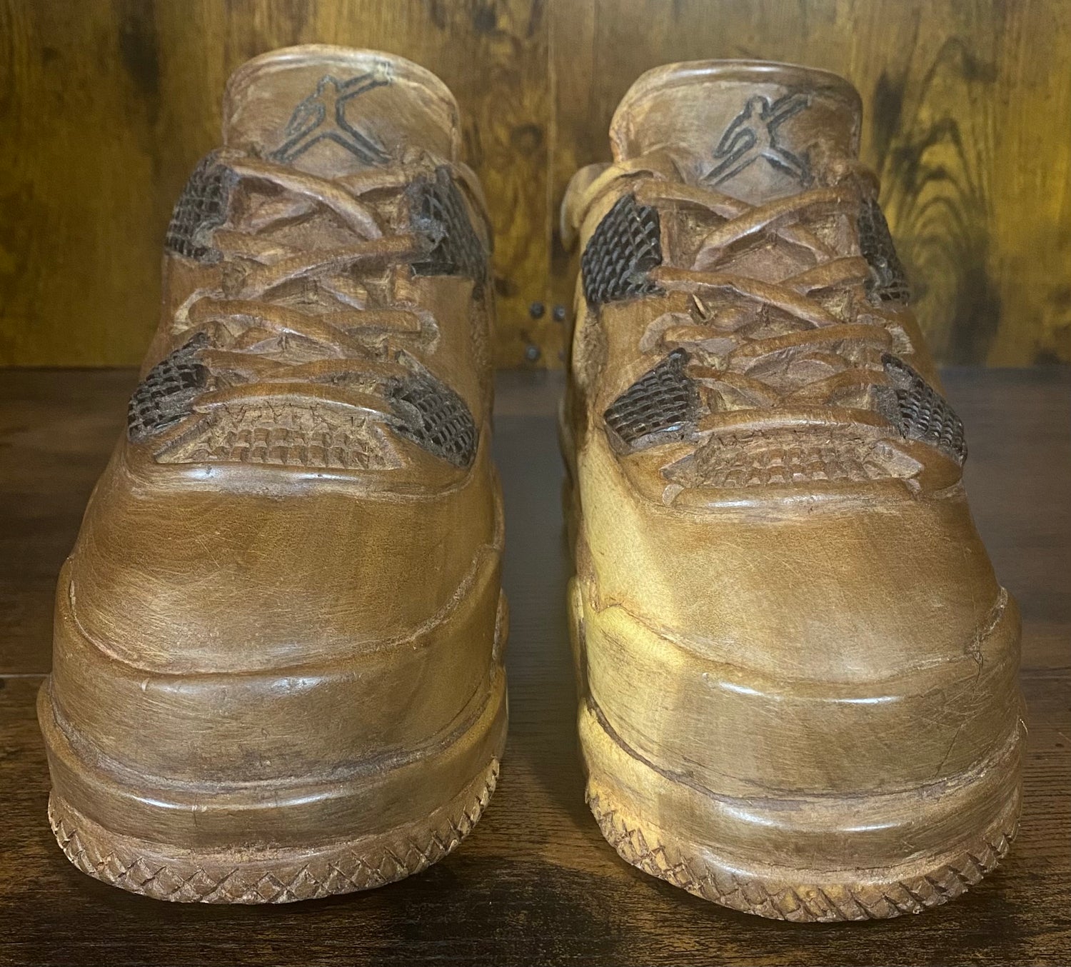 Pair of Jordan 4 V1.2 Hand Carved Mahogany Display Piece
