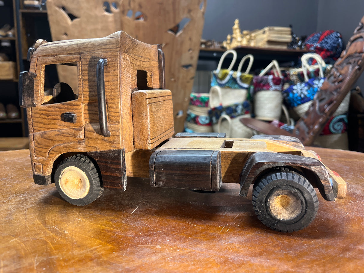 Hand Carved Wooden Truck, Trailer and Container Combination