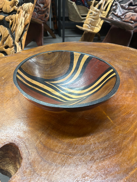 Hand carved Medium Wooden Bowl Zebra Pattern Design