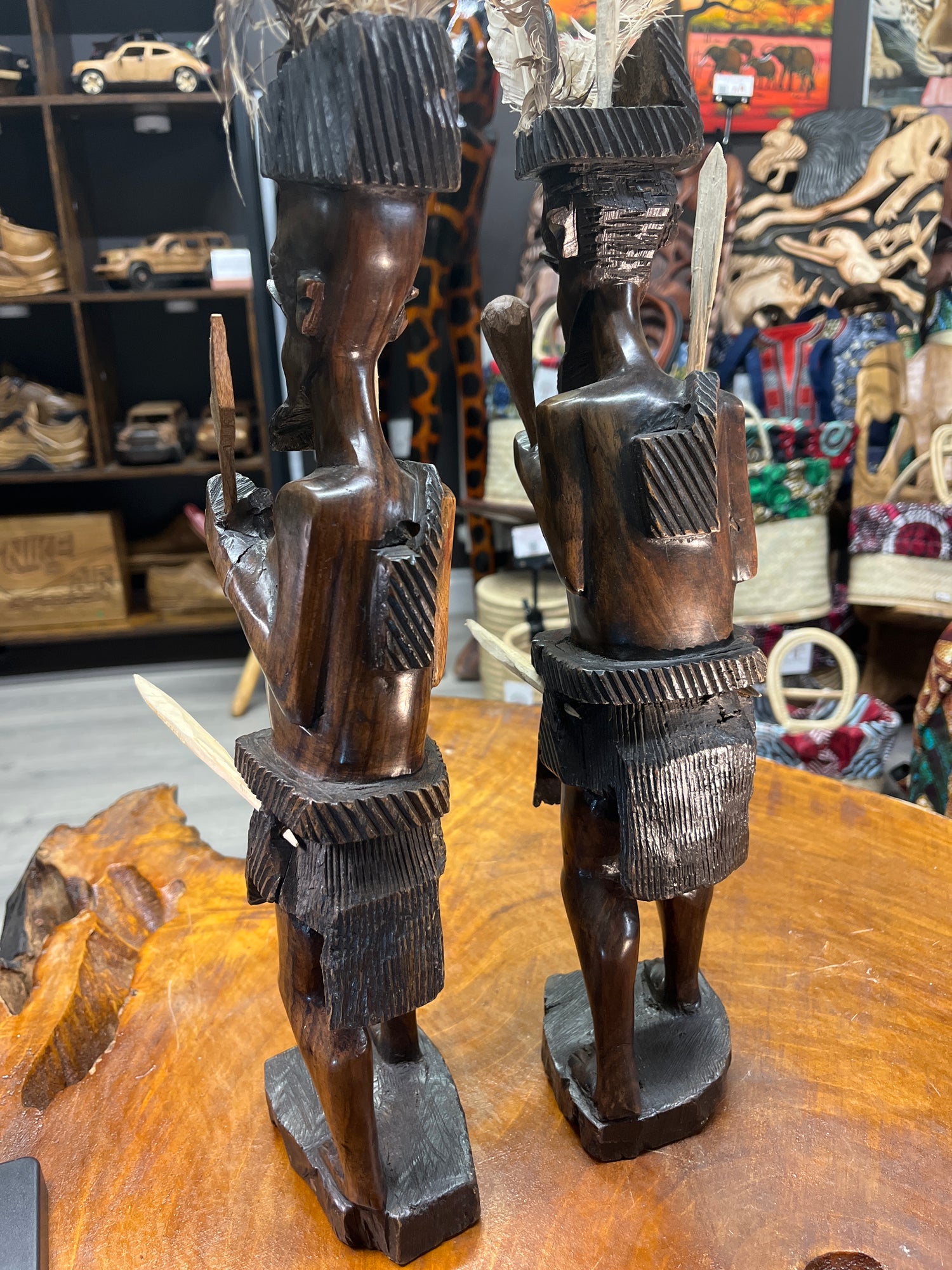 Pair of African Tribal Warriors Hand Carved in Wood