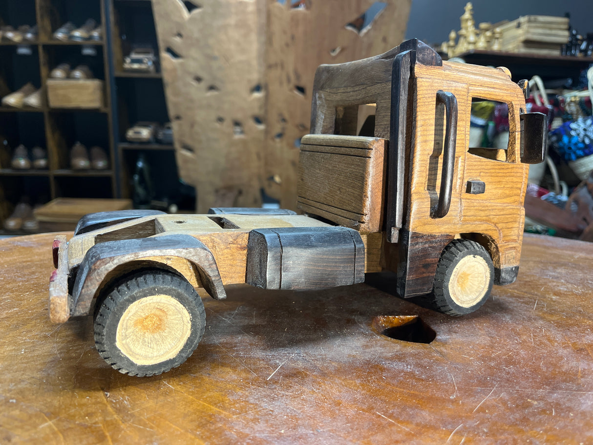 Hand Carved Wooden Truck, Trailer and Container Combination