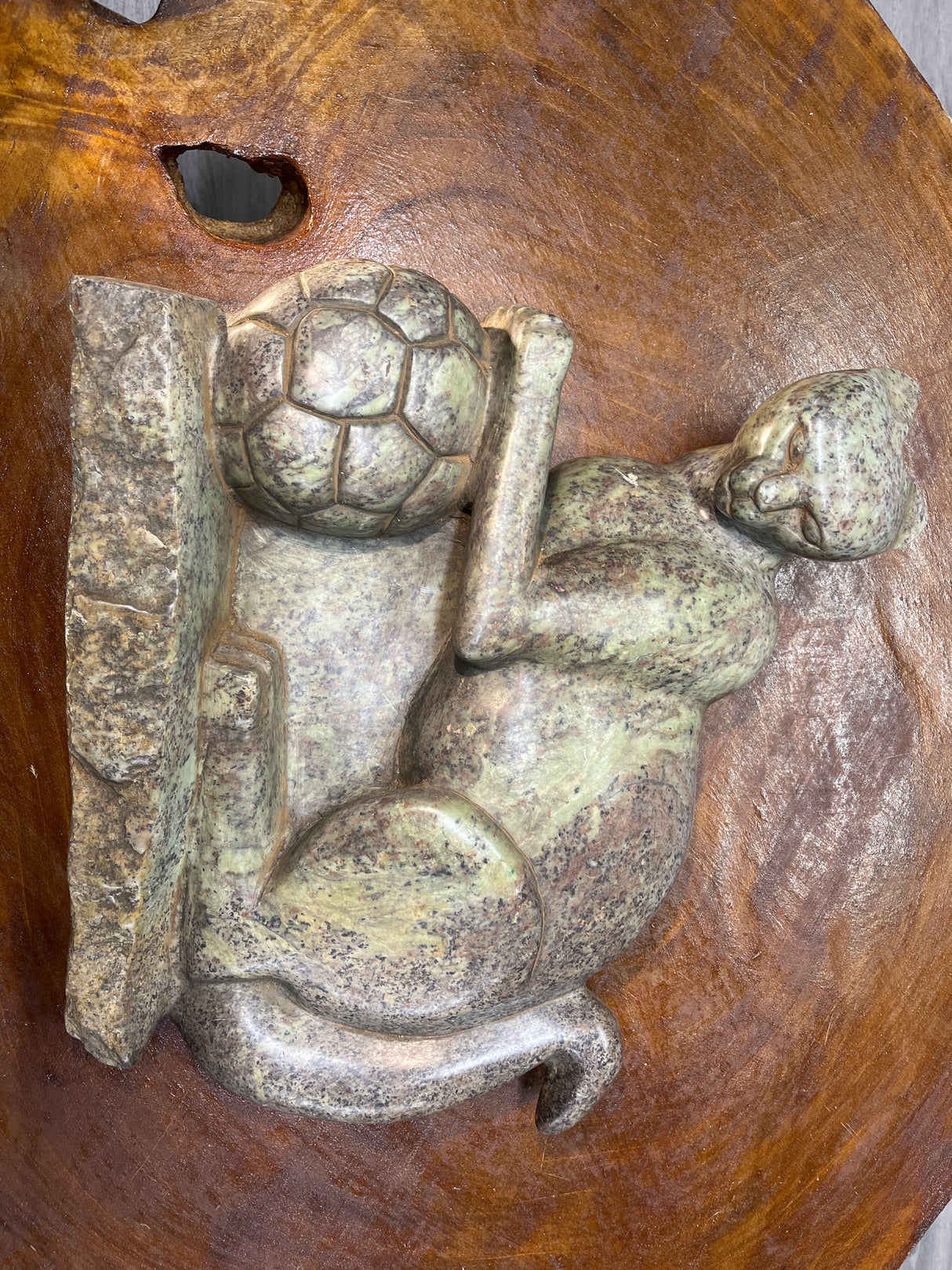 Green Stone Panther Playing with a Football