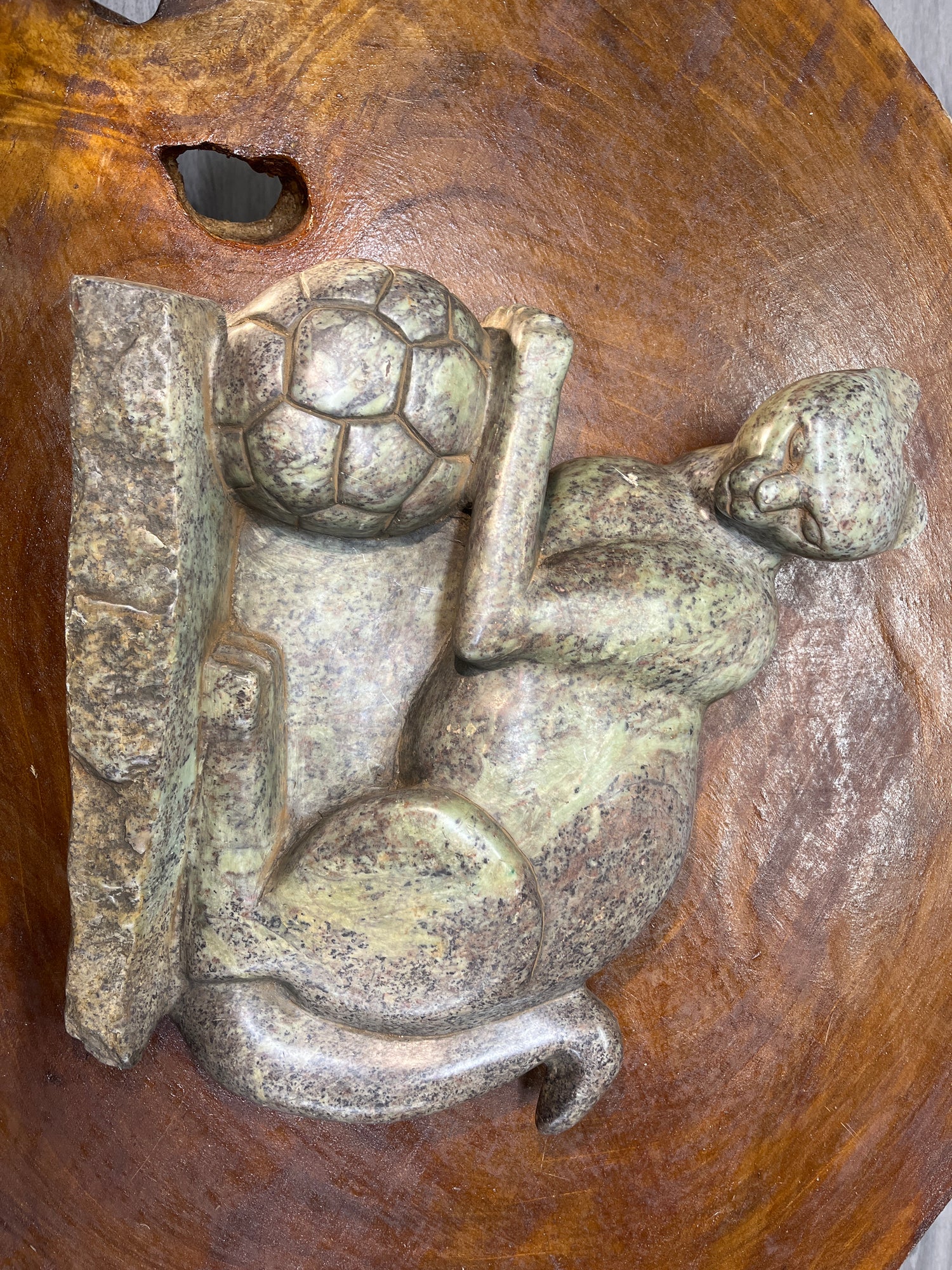Green Stone Panther Playing with a Football