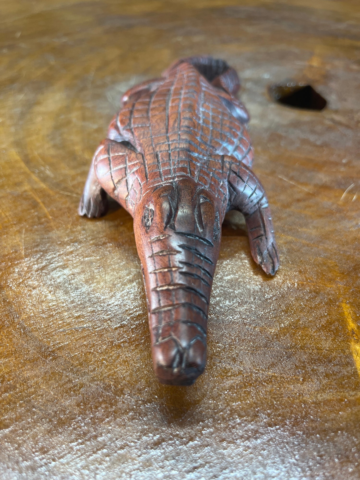 Handmade Reddish Wood Crocodile Malawi