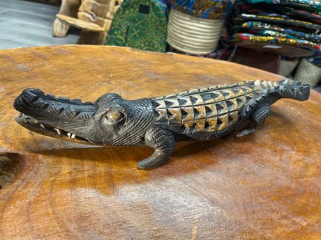 Hand Carved Intricate Wooden Crocodile Malawi