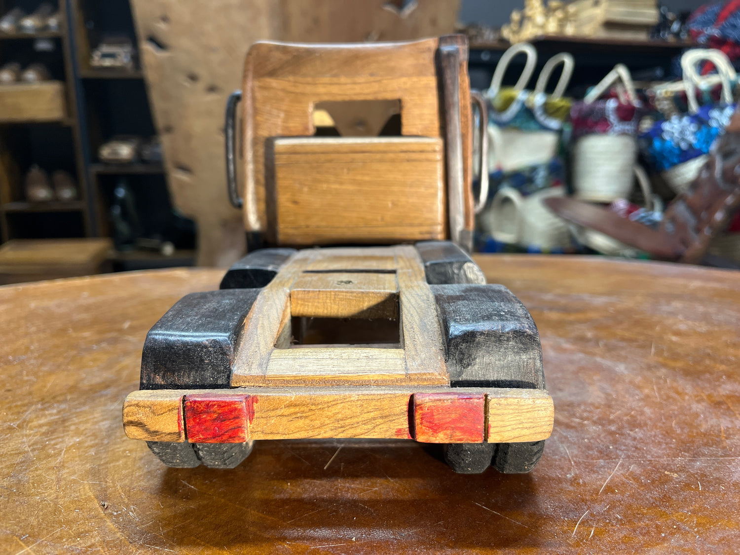 Hand Carved Wooden Truck, Trailer and Container Combination