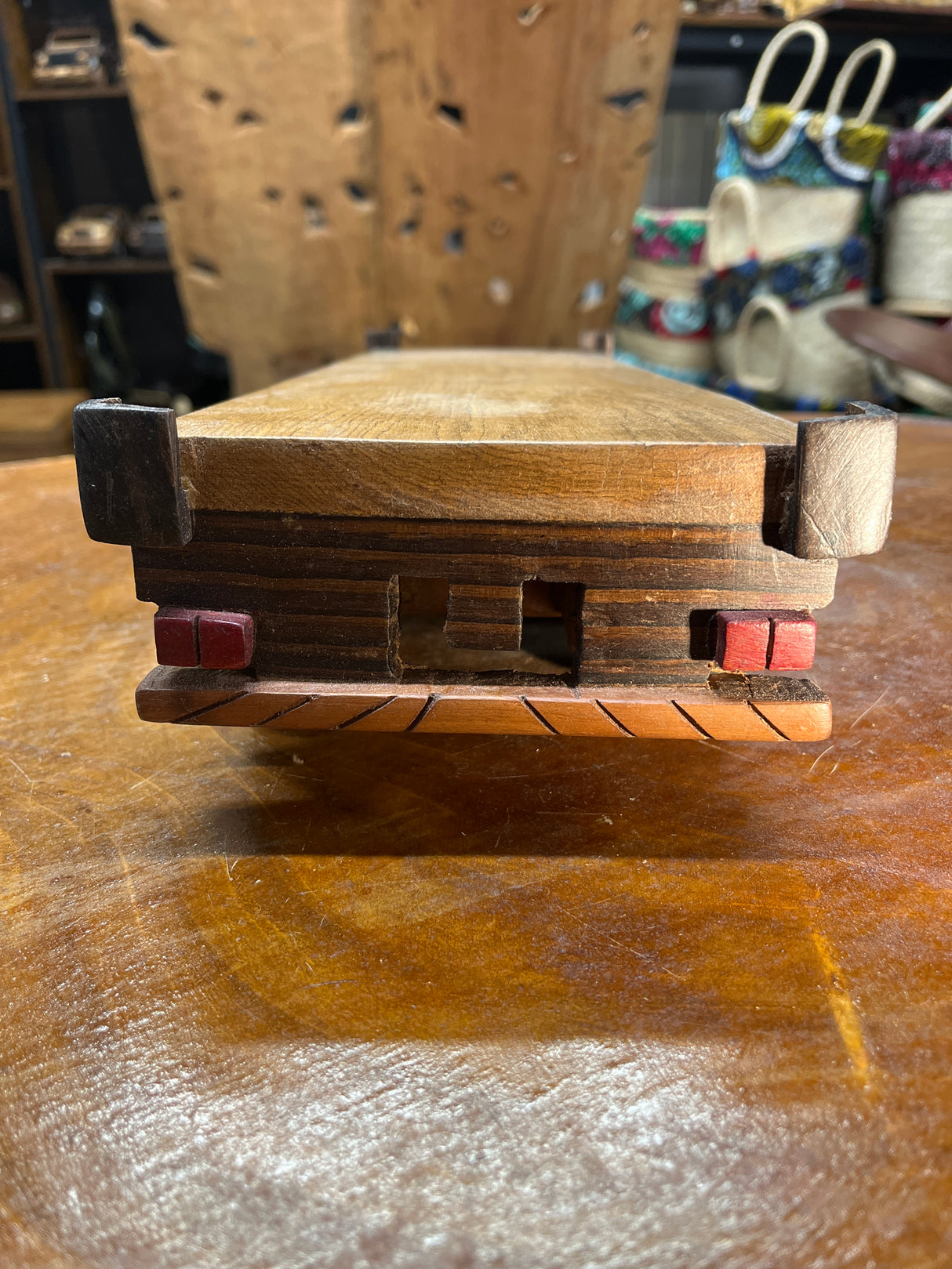 Hand Carved Wooden Truck, Trailer and Container Combination