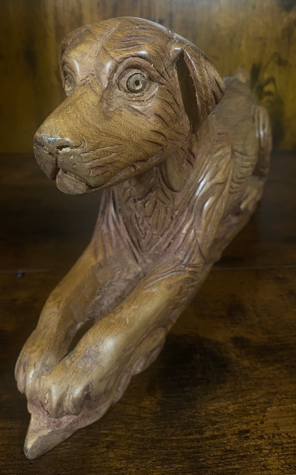 Textured Hand Carved Mahogany Resting Dog