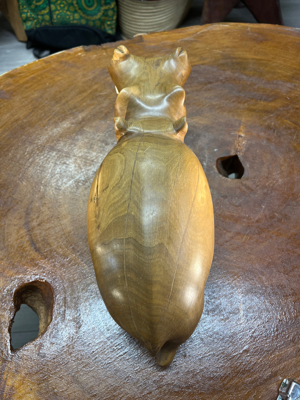 Hand Carved Wooden Walking Hippo - Mouth Open With Teeth