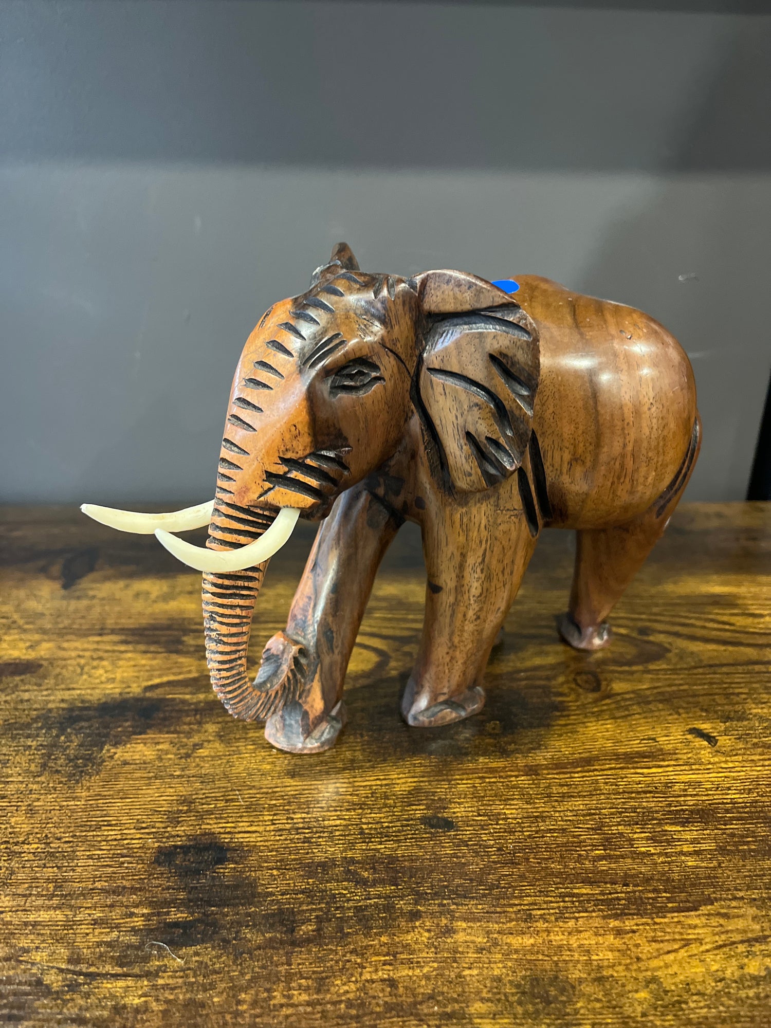 Mahogany Standing Elephant with Tusks