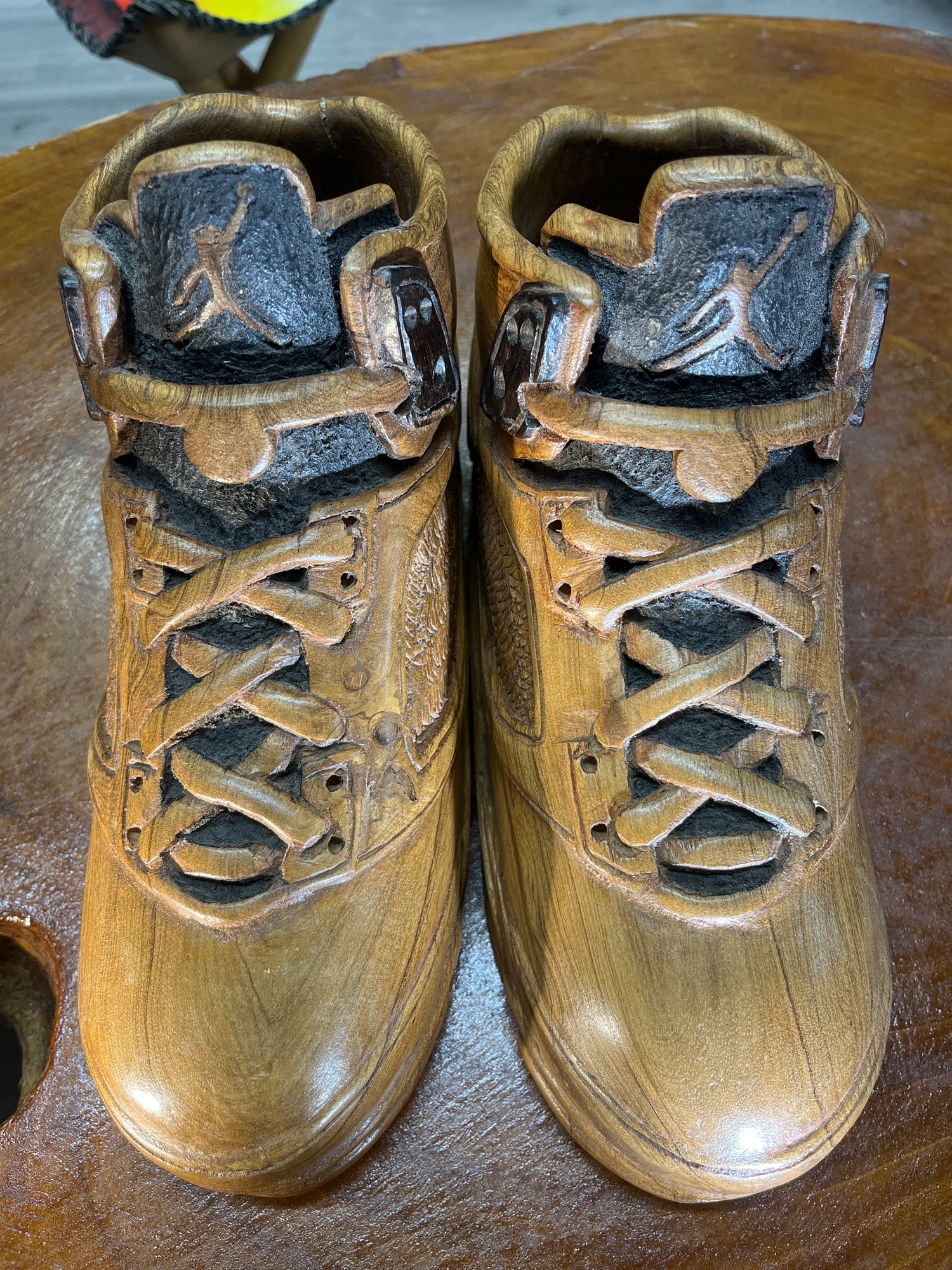 Pair of Jordan 5 V1.1 Hand Carved Mahogany Display Piece