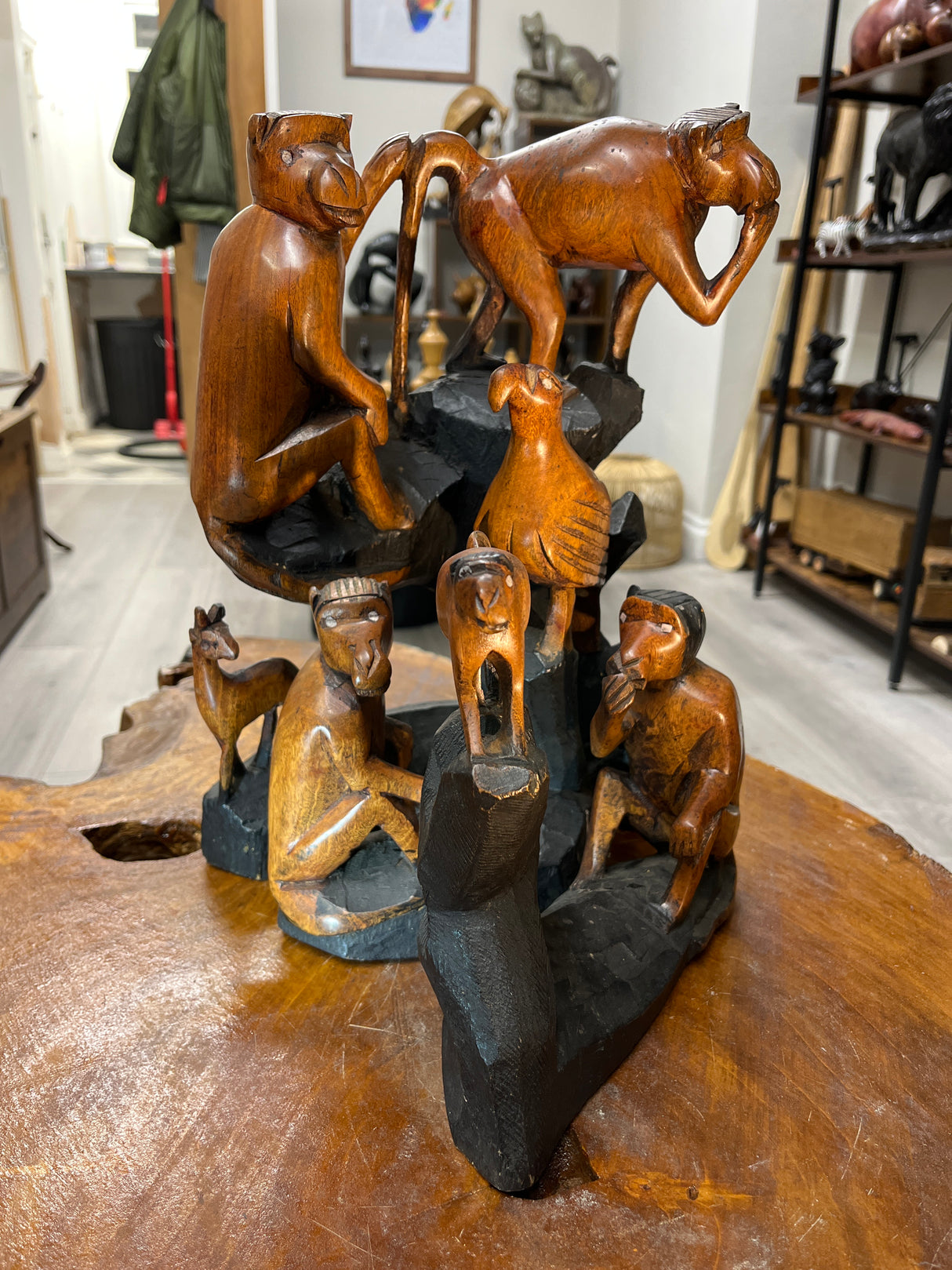 3 Piece Hand Carved African Scene - ‘Monkeys On The Rocks’