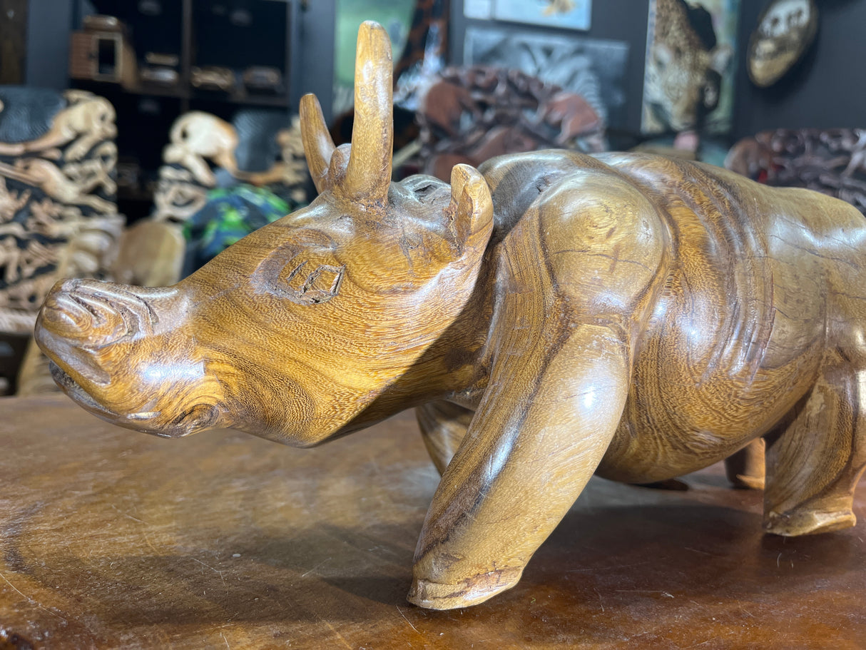 Hand Carved Wooden Beautifully Grained Heifer Cow With Horns