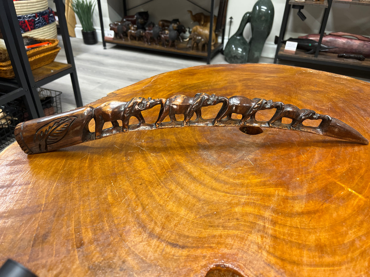 Hand Carved Stunning Intricate Elephant Family on a Tusk