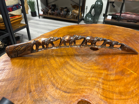 Hand Carved Stunning Intricate Elephant Family on a Tusk