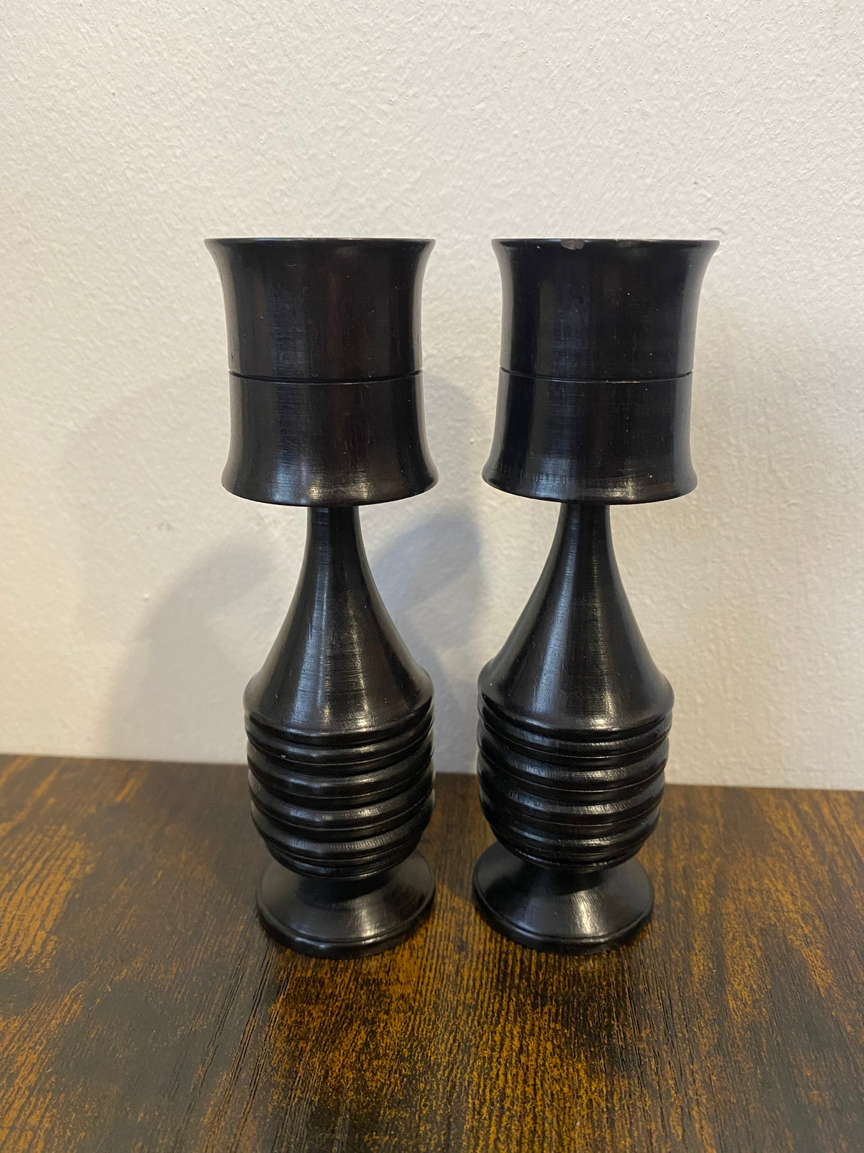 Pair of Handmade Ebony Candle Holders