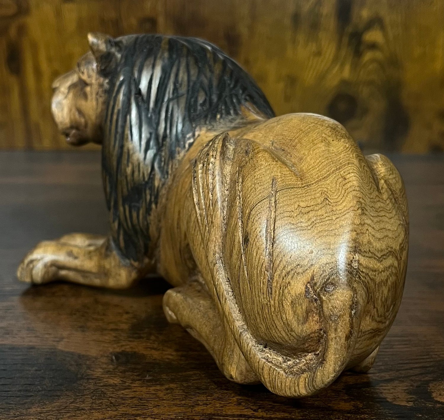 Ebony and Mahogany Resting Lion