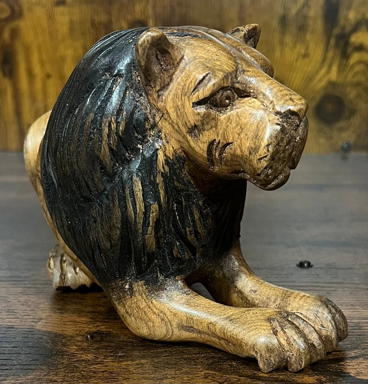 Ebony and Mahogany Resting Lion
