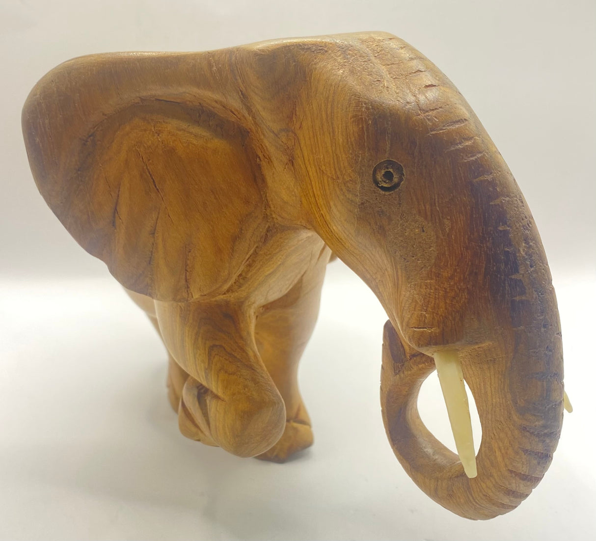 Hand Carved Ebony Elephant Striking Pose