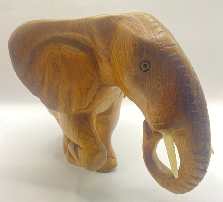 Hand Carved Mahogany Elephant Striking Pose