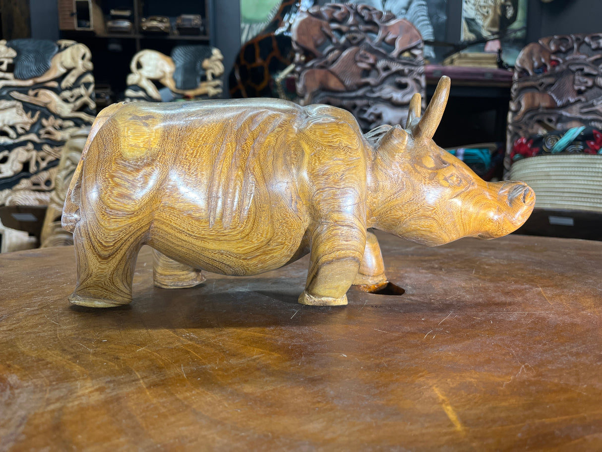 Hand Carved Wooden Beautifully Grained Heifer Cow With Horns