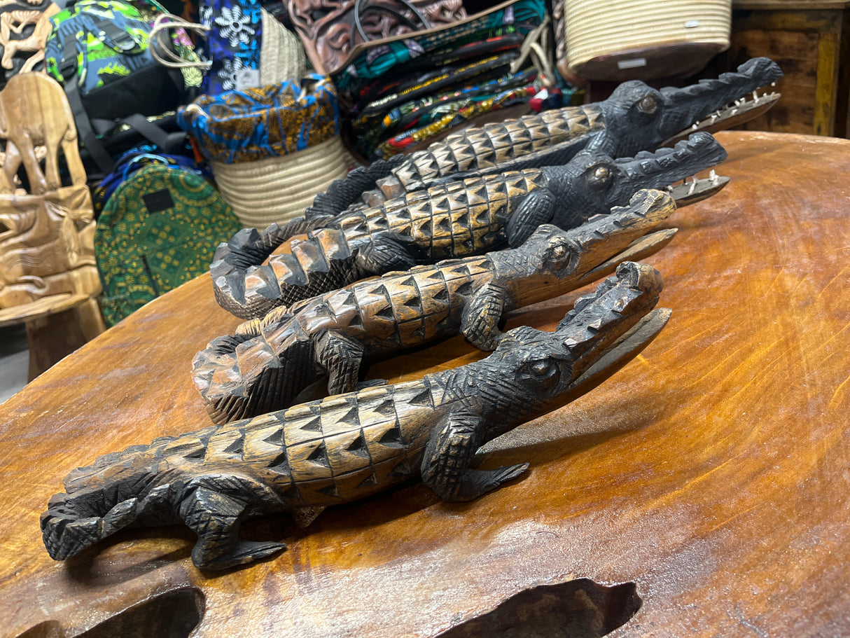 Hand Carved Intricate Wooden Crocodile Malawi