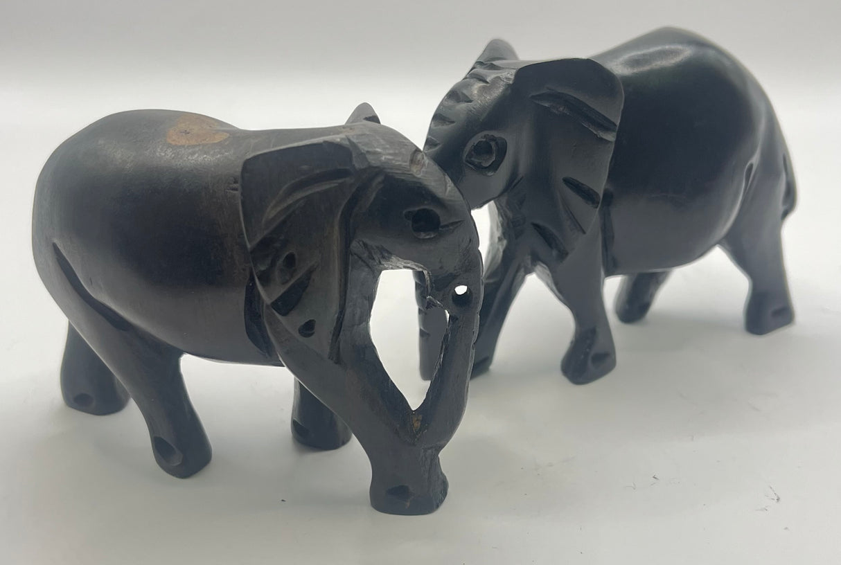 Small Ebony Wooden Standing Elephants