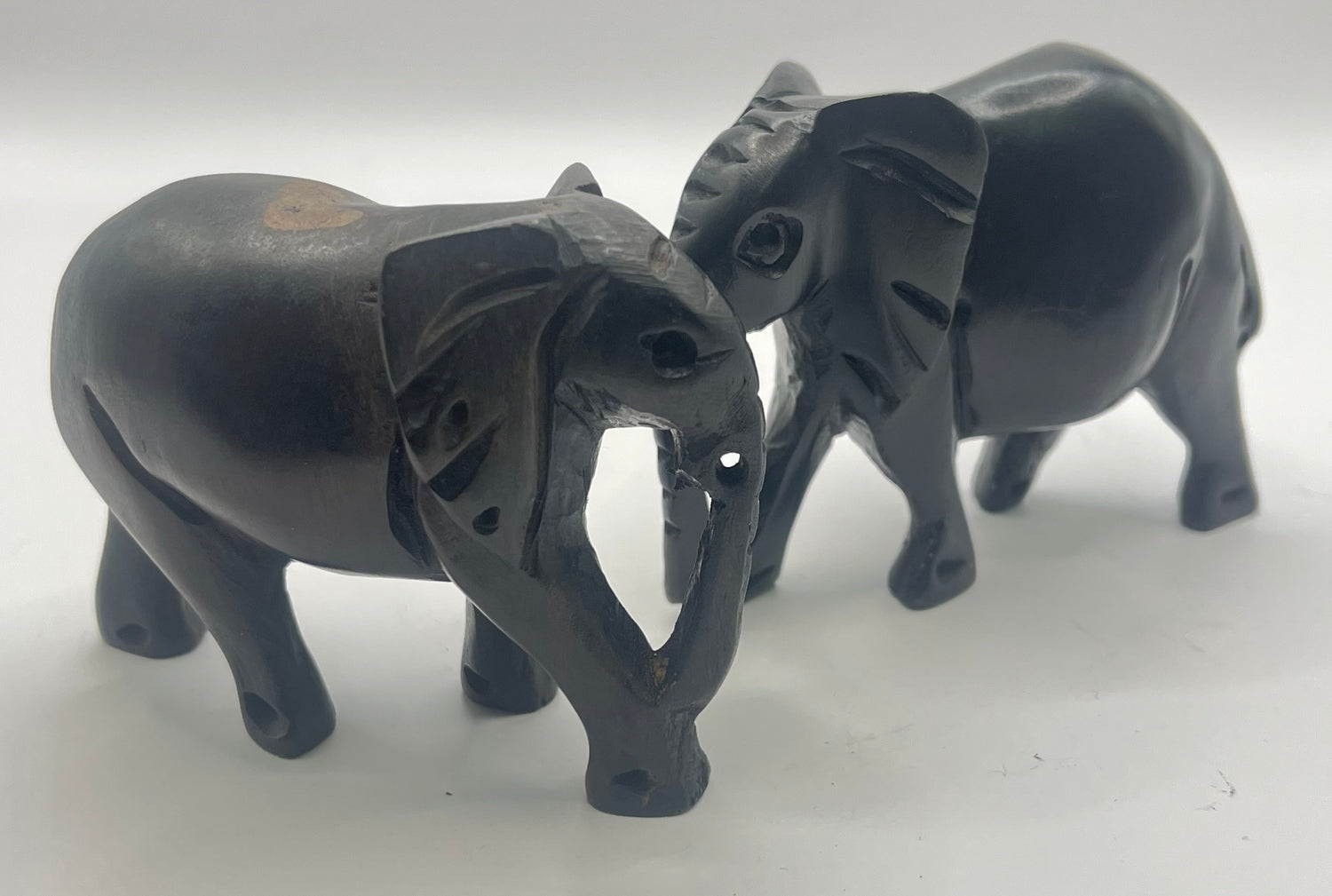 Small Ebony Wooden Standing Elephants