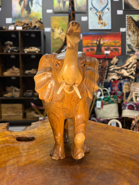 Hand Carved Elephant - Attacking Pose