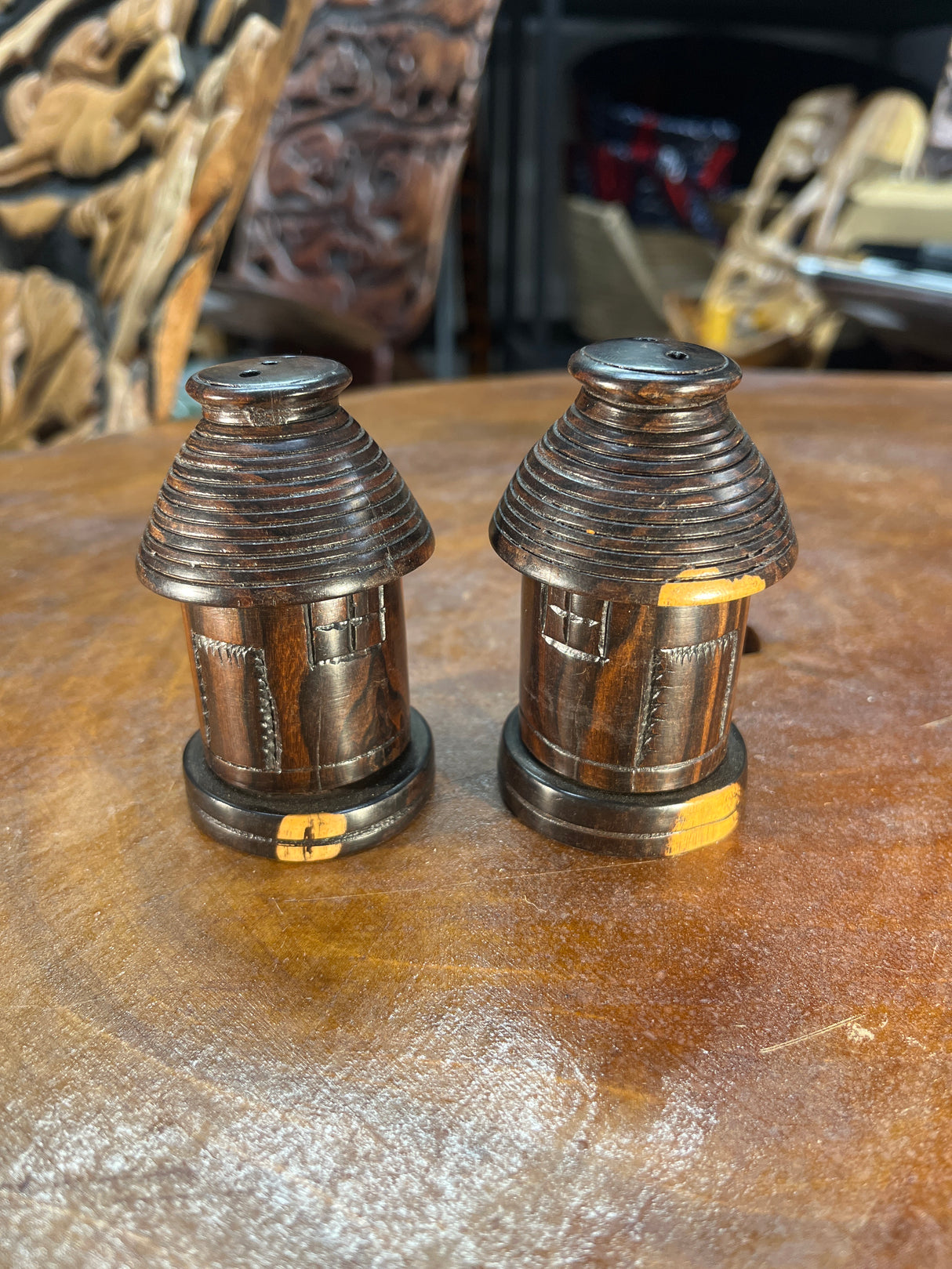 Ebony Hut Design Unique Salt and Pepper Shakers